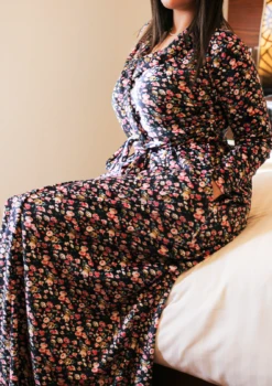 Kimono Long Super Soft Noir Imprimé FIORE
