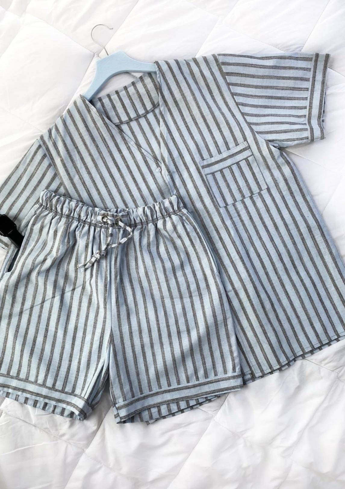 Pyjama Homme Rayures Bleu Clair MATTEO 1 Pyjama Homme Rayures Bleu Clair MATTEO