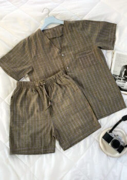 Pyjama Homme Rayures Vert Foncé MATTEO