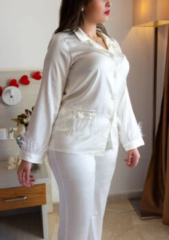 Pyjama Soyeux Blanc Plumes FANCY