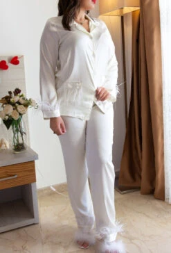 Pyjama Soyeux Blanc Plumes FANCY -Doress IMG 3363