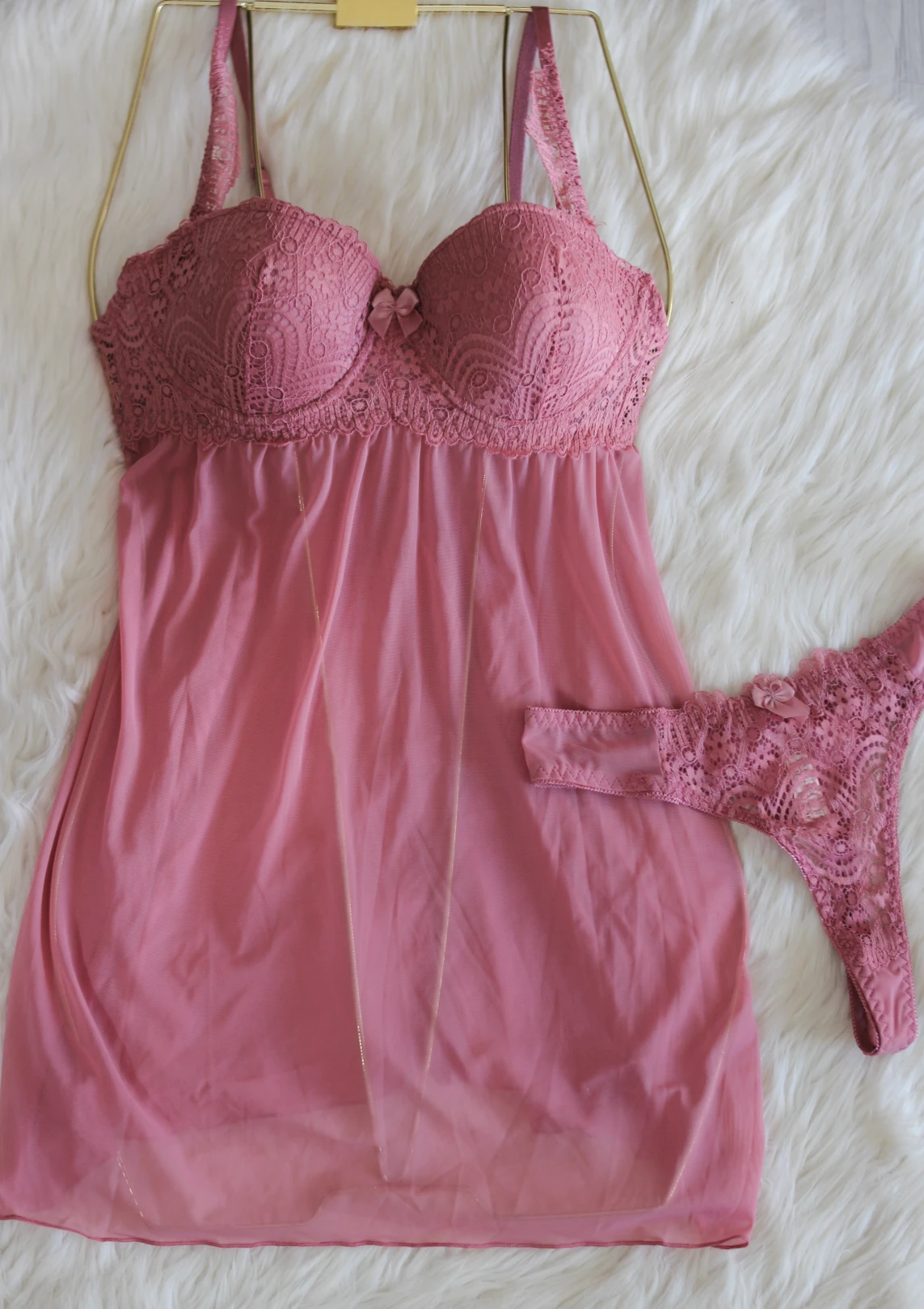 Nuisette Rembourrée En Dentelle PINK POWDER 1 Nuisette Rembourrée En Dentelle PINK POWDER