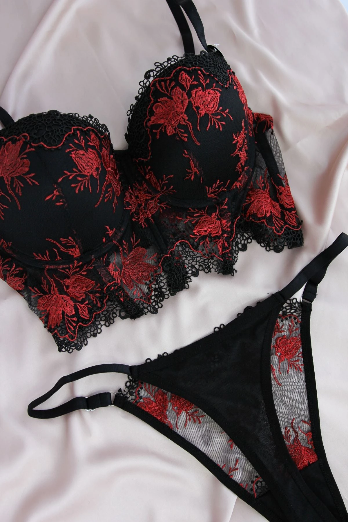 Ensemble Soutien-gorge Fleuri Noir LOLLY 2 Ensemble Soutien-gorge Fleuri Noir LOLLY – Image 2