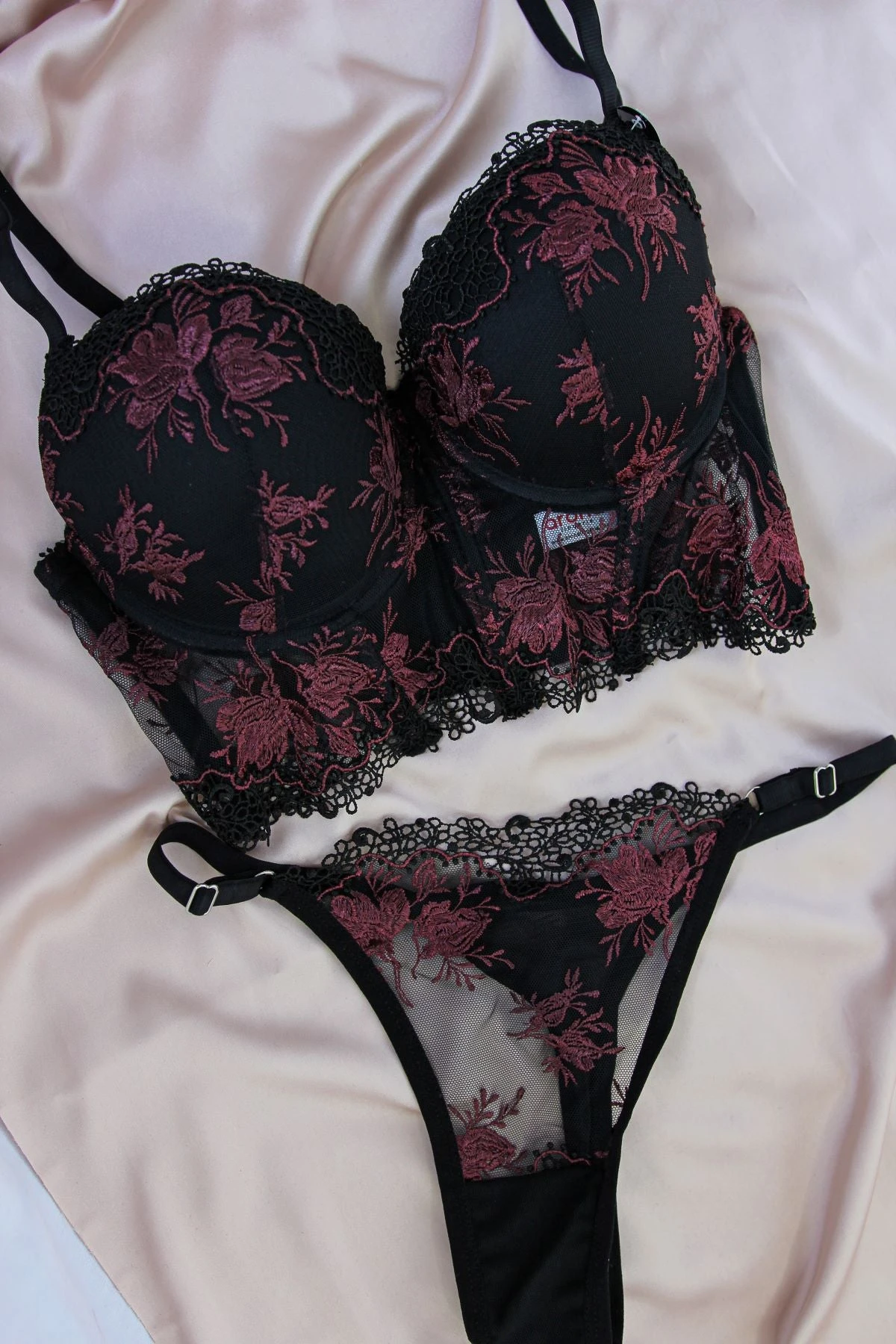 Ensemble Soutien-gorge Fleuri Bordeau LOLLY 3 Ensemble Soutien-gorge Fleuri Bordeau LOLLY – Image 3