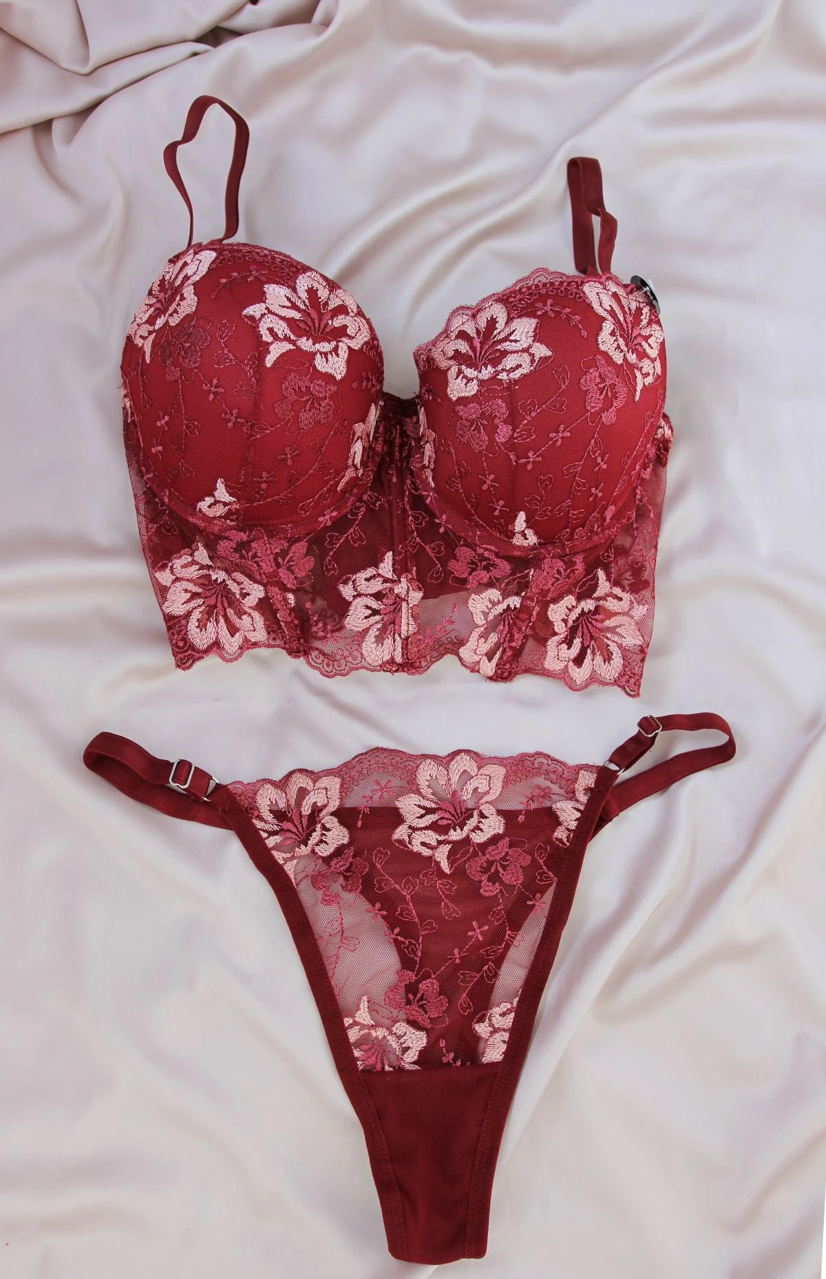 Ensemble Soutien-gorge Fleuri Bordeaux LOLLY 2 Ensemble Soutien-gorge Fleuri Bordeaux LOLLY – Image 2