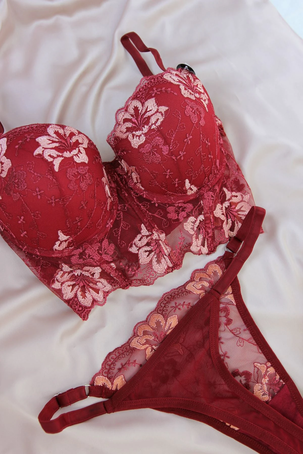 Ensemble Soutien-gorge Fleuri Bordeaux LOLLY 3 Ensemble Soutien-gorge Fleuri Bordeaux LOLLY – Image 3