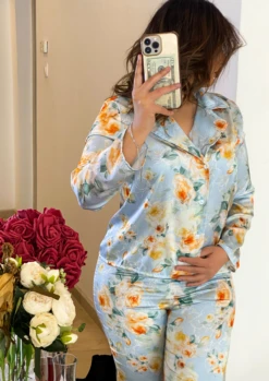 Pyjama En Soie Bleu EMILIA