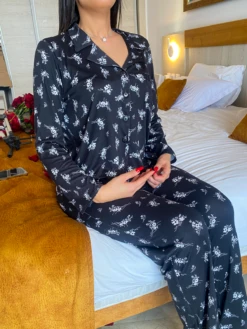 Pyjama Noir En Coton Imprimé BLOSSOM -Doress IMG 7020 1 1