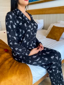 Pyjama Noir En Coton Imprimé BLOSSOM -Doress IMG 7023 1 1