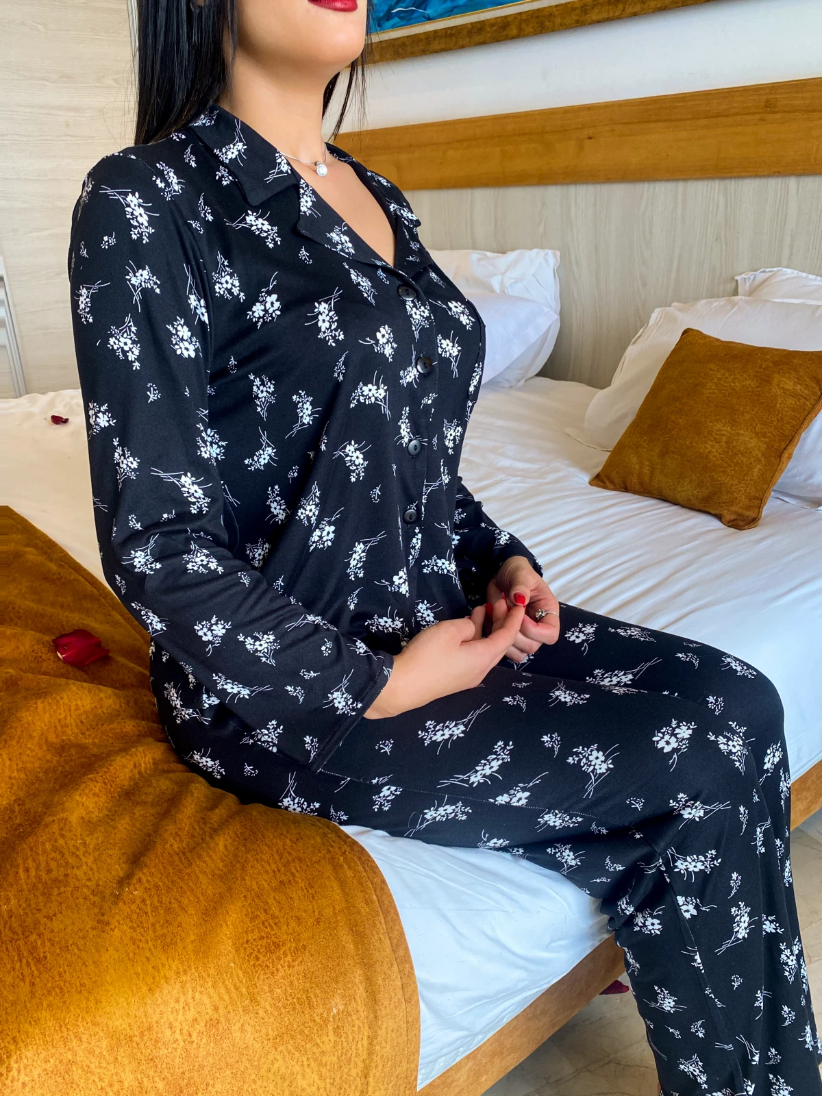 Pyjama Noir En Coton Imprimé BLOSSOM 5 Pyjama Noir En Coton Imprimé BLOSSOM – Image 5