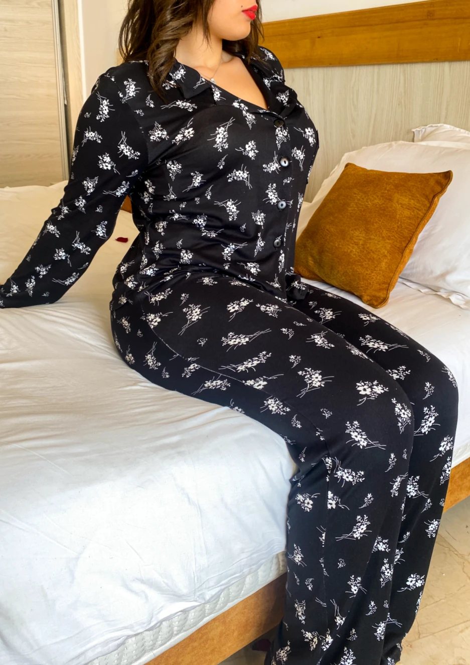 Pyjama Noir En Coton Imprimé BLOSSOM 1 Pyjama Noir En Coton Imprimé BLOSSOM